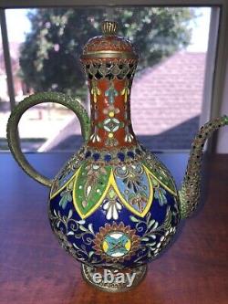 Fine Japanese Cloisonne Enamel Teapot Ewer With Twisted Wire Meiji