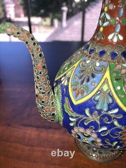 Fine Japanese Cloisonne Enamel Teapot Ewer With Twisted Wire Meiji