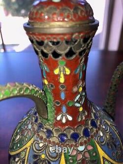 Fine Japanese Cloisonne Enamel Teapot Ewer With Twisted Wire Meiji