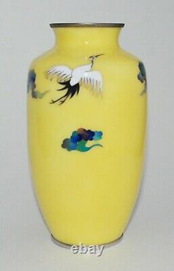 Fine Japanese Cloisonne Enamel Vase with Flying Cranes Artist Signed