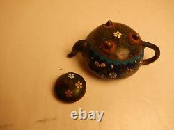 Fine Japanese Cloisonne Miniature Teapot Meiji Period Multi-Color & Goldstone