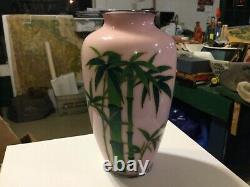 Fine Japanese Cloisonne Pink & Bamboo Enamel Vase by Sato Completely Wireless