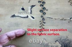 Fine Japanese Edo Period Hanging Silk Scroll Painting Chrysanthemum Koi Doves