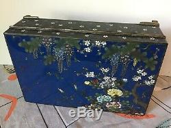 Fine Japanese Enamel Ando Jubei Cloisonne Box Case Midnight Blue Goldstone Stars