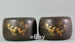 Fine Japanese Gold Makie Wooden Hibachi pair with original wooden box Y44