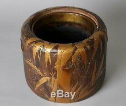 Fine Japanese Gold Makie bamboo design Wooden Hibachi or Flower vase AA63