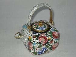 Fine Japanese INABA KYOTO Cloisonne Enamel Teapot Floral Decoration