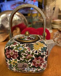 Fine Japanese INABA KYOTO Cloisonne Enamel Teapot Floral Decoration