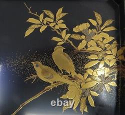 Fine Japanese Lacquer Maki-e Tray Meiji Period Birds Tree Flowers 11-3/8 x 3-1/8