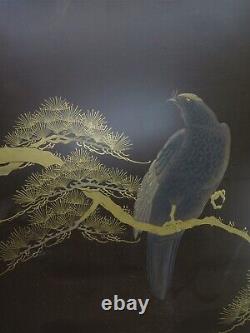 Fine Japanese Lacquer Maki-e Tray Meiji Period Hawk & Pine 10-3/4 W x 2-5/8 T