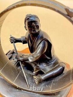 Fine Japanese Meiji Bronze Okimono Barrel Maker