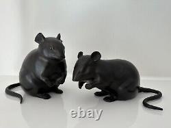 Fine Japanese Meiji Bronze Okimono Bonkei Two Mice Zodiac Year of Rat