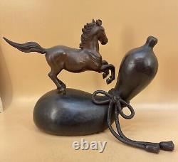 Fine Japanese Meiji Bronze Okimono Horse & Double Gourd