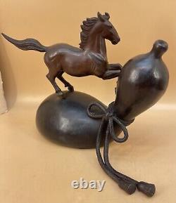 Fine Japanese Meiji Bronze Okimono Horse & Double Gourd