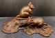 Fine Japanese Meiji Bronze Okimono Two Mice on a Wooden Base