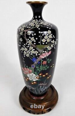 Fine Japanese Meiji Cloisonne Enamel Vase Iris Chrysanthemum Prunus Bird
