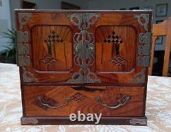 Fine Japanese Meiji Collectors Cabinet Art Deco Inlay Silvered Latches c. 1920