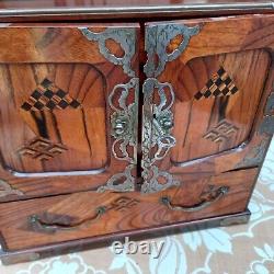 Fine Japanese Meiji Collectors Cabinet Art Deco Inlay Silvered Latches c. 1920