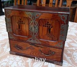 Fine Japanese Meiji Collectors Cabinet Art Deco Inlay Silvered Latches c. 1920