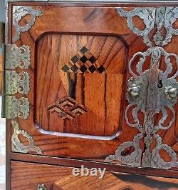 Fine Japanese Meiji Collectors Cabinet Art Deco Inlay Silvered Latches c. 1920