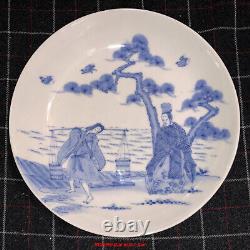 Fine Japanese Meiji Hirado Blue and White Porcelain Plate Takasago Legend
