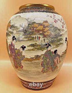 Fine Japanese Meiji Satsuma Vase With Aristocrats By Beizan