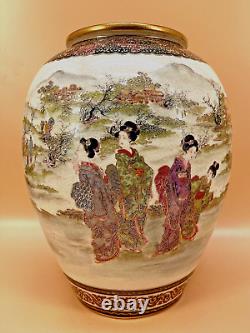 Fine Japanese Meiji Satsuma Vase With Aristocrats By Beizan