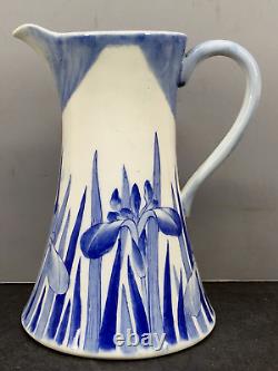 Fine Japanese Meiji Seto Ewer Irises, Signed