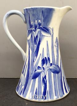 Fine Japanese Meiji Seto Ewer Irises, Signed