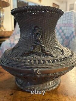 Fine Japanese Meiji or Taisho Period Ikebana Hand Woven Basket Bowl Ewer Vase