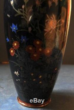 Fine Japanese Midnight Blue Cloisonne Vase Silver Wires Late 19th Century
