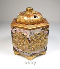 Fine Japanese Signed Meiji Satsuma Incense Burner Koro with Women & Buddhists