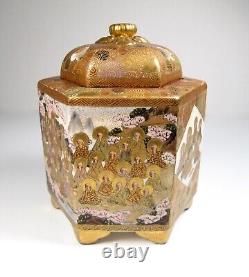 Fine Japanese Signed Meiji Satsuma Incense Burner Koro with Women & Buddhists