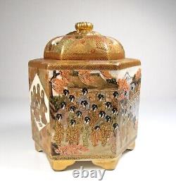 Fine Japanese Signed Meiji Satsuma Incense Burner Koro with Women & Buddhists