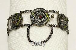 Fine Japanese Silver Bracelet with Enameled Highlights