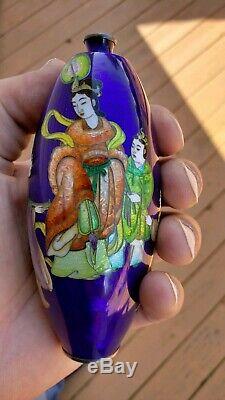 Fine Japanese Sterling Silver Ginbari Cloisonne Vase With Figures By Ota Shippo