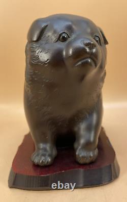 Fine Japanese Taisho Okimono Akita Puppy, Signed Ayagumo