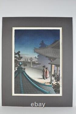 Fine Japanese Tsuchiya Koitsu Woodblock Print Evening at Mii Temple