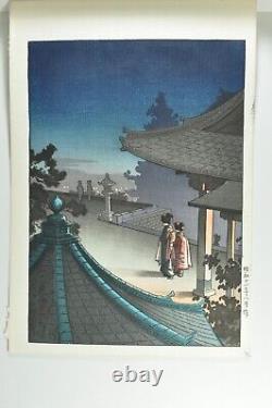 Fine Japanese Tsuchiya Koitsu Woodblock Print Evening at Mii Temple