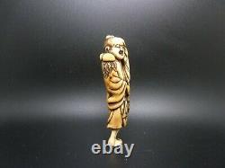 Fine Japanese early19thC. Tall Stag-antler SEIOBO Netsuke By Kyoto School