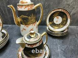 Fine KUTANI EggShell Porcelain DEMITASSE Saucers+Bowls+Creamer+Teapot JAPAN x12