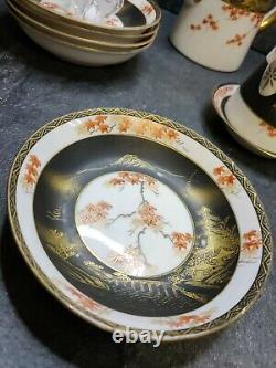 Fine KUTANI EggShell Porcelain DEMITASSE Saucers+Bowls+Creamer+Teapot JAPAN x12