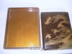 Fine Large Antique Japanese Black & Gold Lacquer Bunko Document Box Meiji