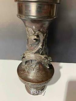 Fine & Large Antique Japanese Bronze Lamp Base Bronze work with Birds 31 H