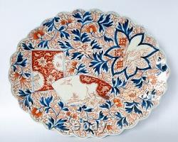 Fine Large Antique Japanese Oval Imari Porcelain Dish With Fuku Mark 31x25 cm