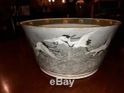 Fine Large Antique Japanese Porcelain Bowl with Cranes Signed Meiji Period