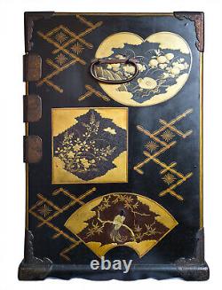 Fine Large Japanese Gilt Lacquered Table Cabinet With Auspicious Creatures Meiji