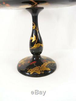 Fine Large Japanese Gold Maki-e Nashiji Black Lacquer Pedestal Vase Stand