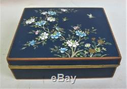 Fine MEIJI-ERA JAPANESE Cloisonne Box Blue with Flowers c. 1900 antique