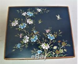Fine MEIJI-ERA JAPANESE Cloisonne Box Blue with Flowers c. 1900 antique